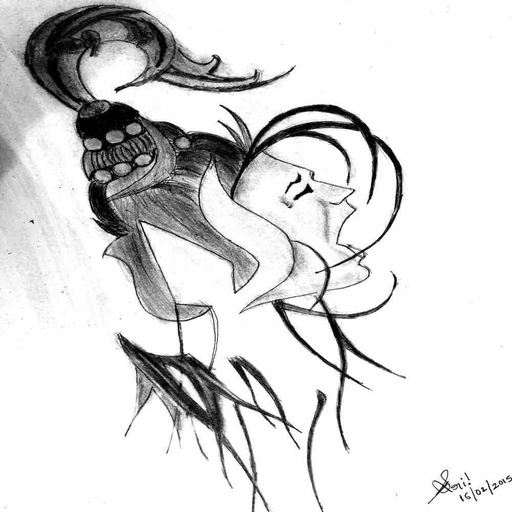 Mahadeva — a flowing black-and-white drawing of Shiva